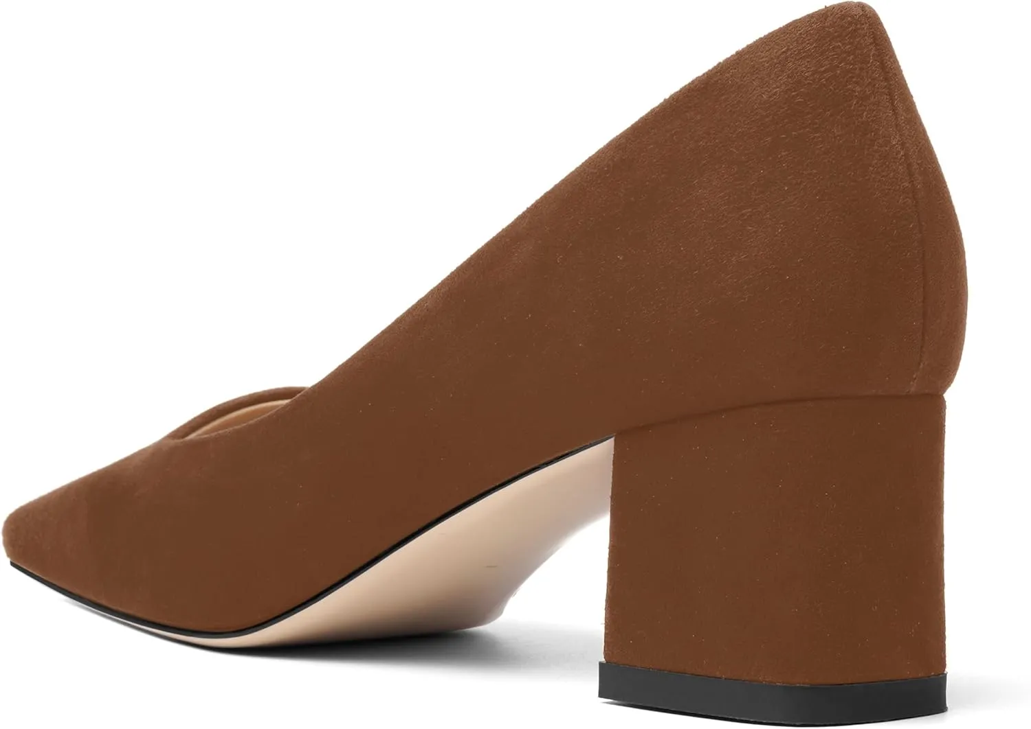 FOGEENA Womens Dress Comfortable Suede Leather Square Toe Slip On Wedding Chunky Low Heel Pumps Dress Shoes 2.2 Inch