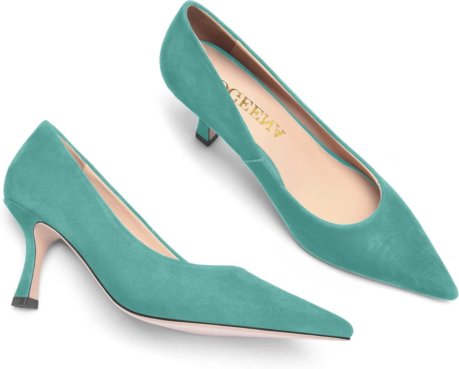 FOGEENA Womens Suede Pointed Toe Dress Slip On Wedding Stiletto High Heel Pumps Shoes 2.5 Inch
