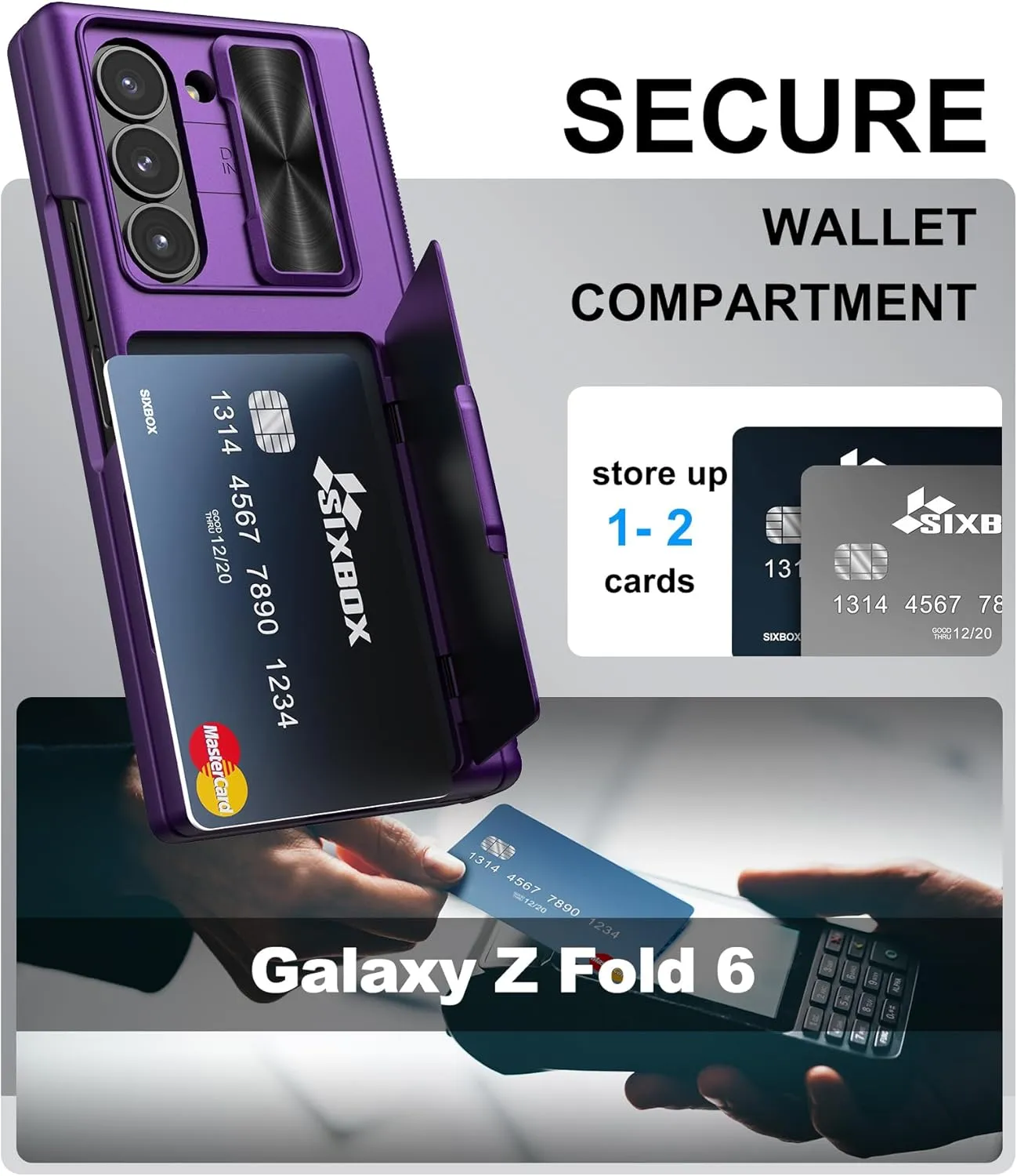 for Samsung Galaxy Z Fold 6 Case with Card Holder & Slide Camera Lens Cover & Hinge Protection & Screen Protector, Multifunctional Durable Rugged Phone Case for Samsung Z Fold 6, Dark Purple