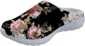 Forchrinse Black Bat Cobweb Women’s Slip on Mule Sneakers Men’s Garden Clog Mesh Walking Shoes for Causal Work Gym