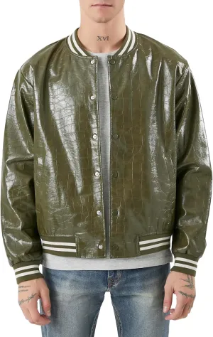 Forever 21 Men's Faux Croc Varsity Bomber Jacket