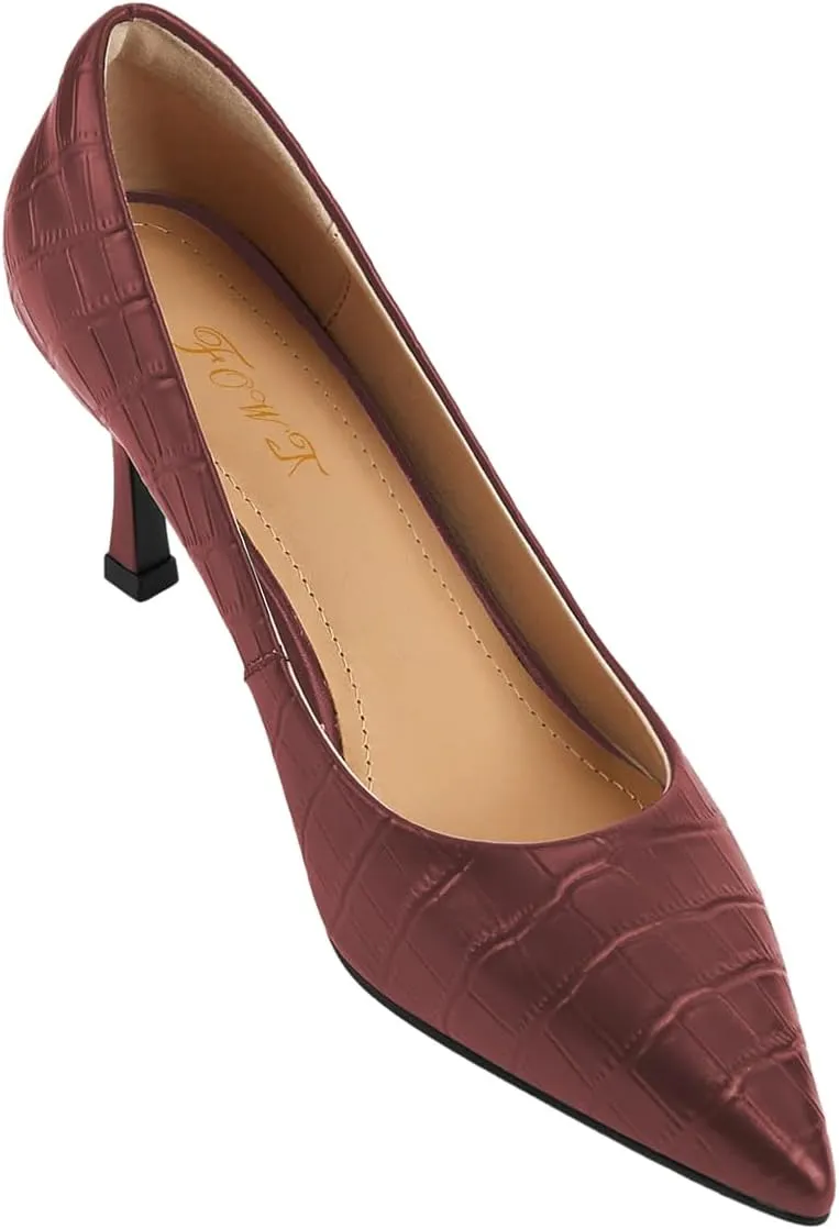 FOWT Simple Solid Croc-Embossed Pointed Toe Pumps Women Dressy Slip on Thin High Heels Sexy Shallow Party Evening Dance Shoes US Size 4-16