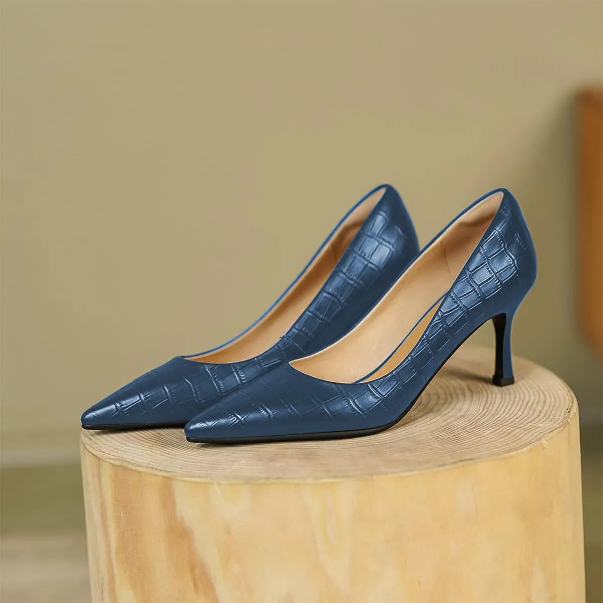 FOWT Simple Solid Croc-Embossed Pointed Toe Pumps Women Dressy Slip on Thin High Heels Sexy Shallow Party Evening Dance Shoes US Size 4-16