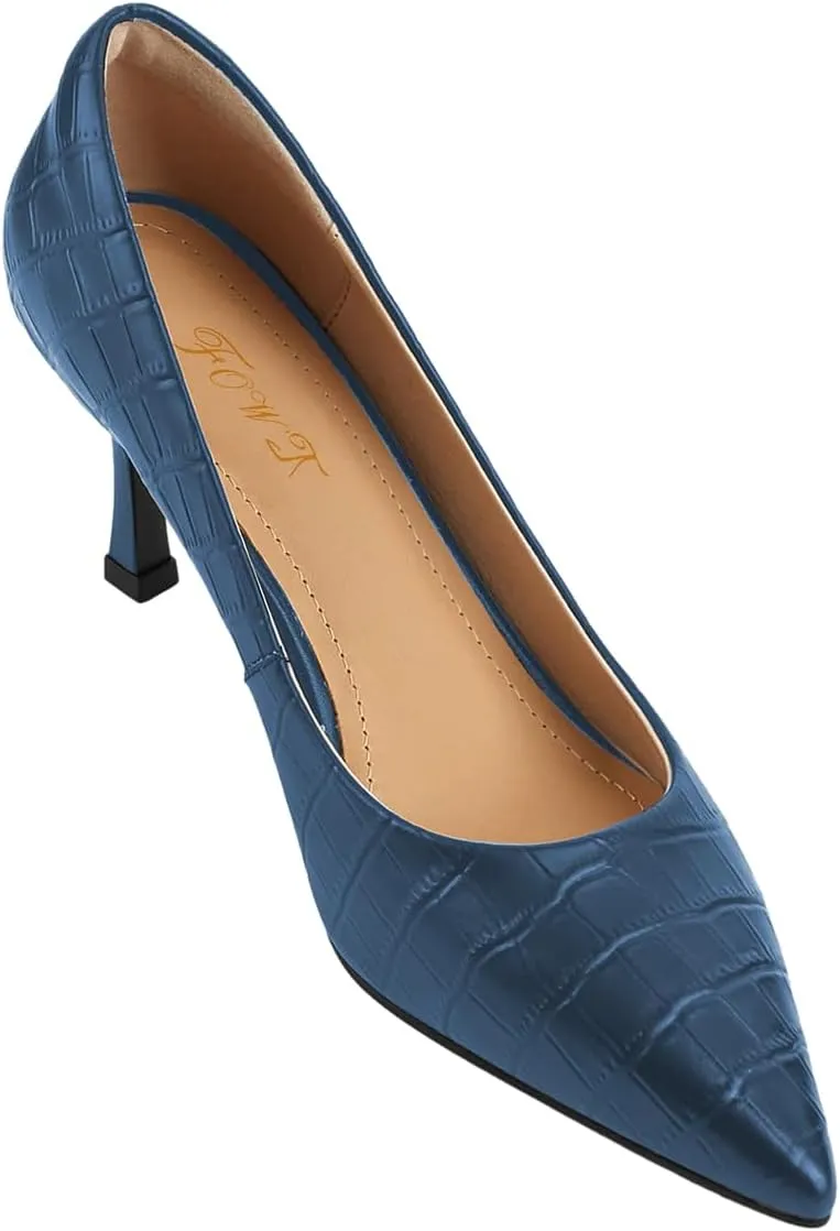 FOWT Simple Solid Croc-Embossed Pointed Toe Pumps Women Dressy Slip on Thin High Heels Sexy Shallow Party Evening Dance Shoes US Size 4-16
