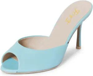 FOWT Women Stylish Peep Toe Thin Mid Heel Slip On Mules Comfy Ladies Summer Casual Dating Shopping Shoes Size 4-16 US