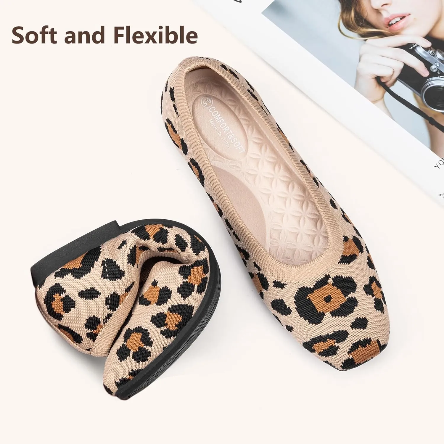 Frank Mully Women's Flats Square Toe Flats Comfortable Slip on Washable Ballet Flats Shoes for Women Dressy Work