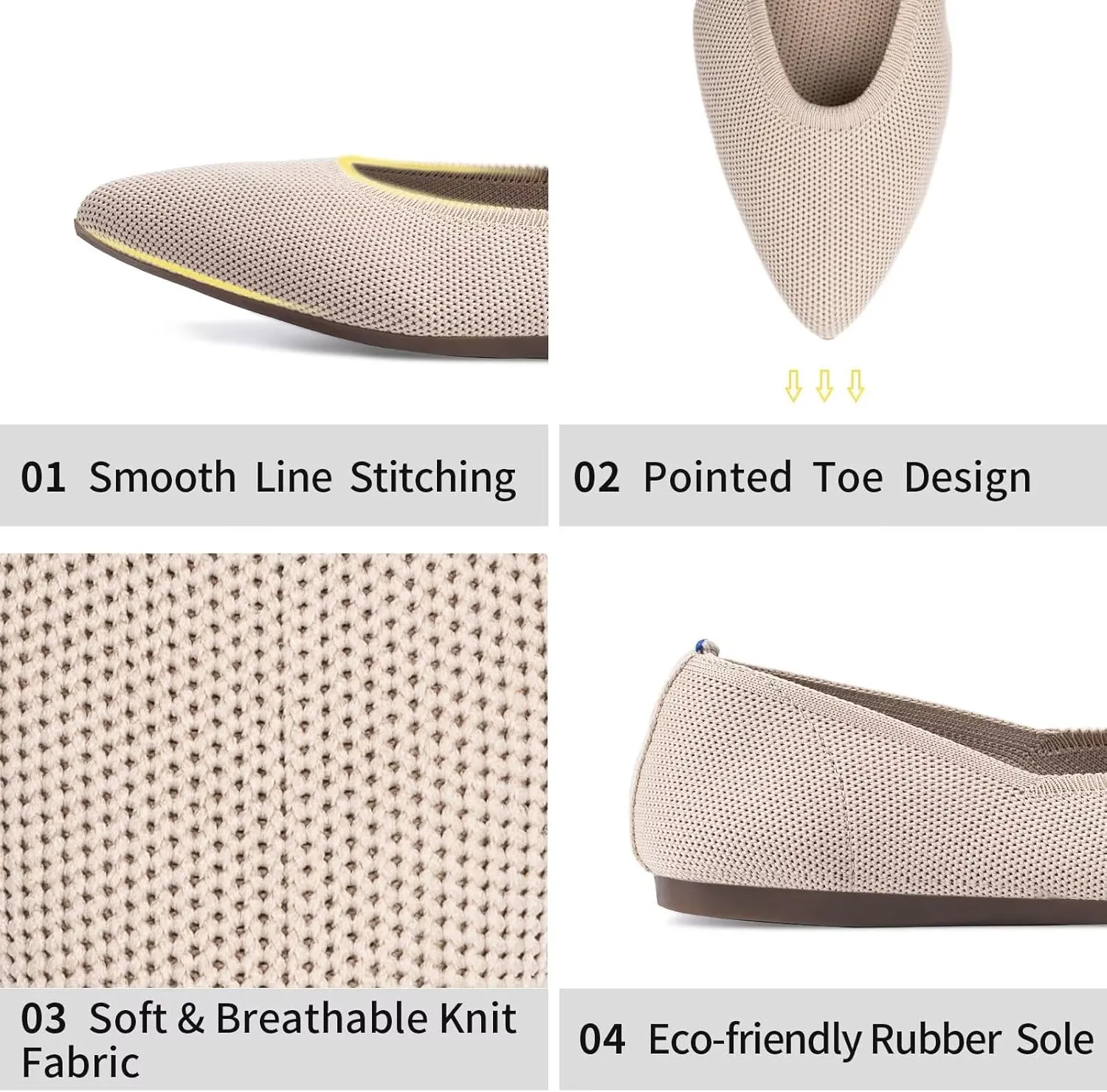 Frank Mully Womens Pointed Toe Flats Knit Dress Shoes Comfort Women Shoes Slip On Shoes for Woman Classic Softable Shoes Low Wedge