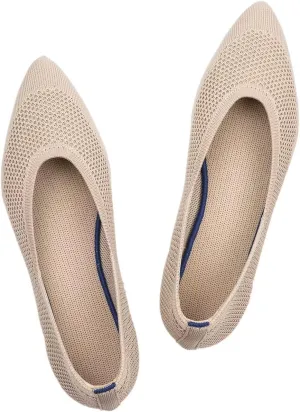 Frank Mully Womens Pointed Toe Flats Knit Dress Shoes Comfort Women Shoes Slip On Shoes for Woman Classic Softable Shoes Low Wedge