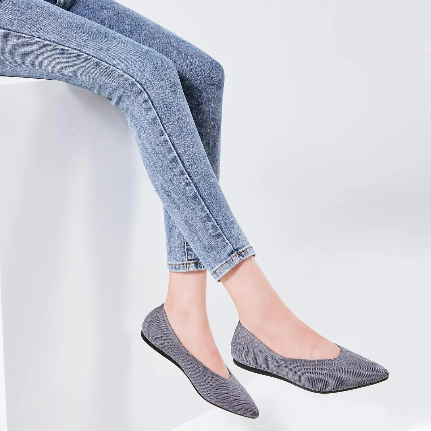 Frank Mully Womens Pointed Toe Flats Knit Dress Shoes Comfort Women Shoes Slip On Shoes for Woman Classic Softable Shoes Low Wedge