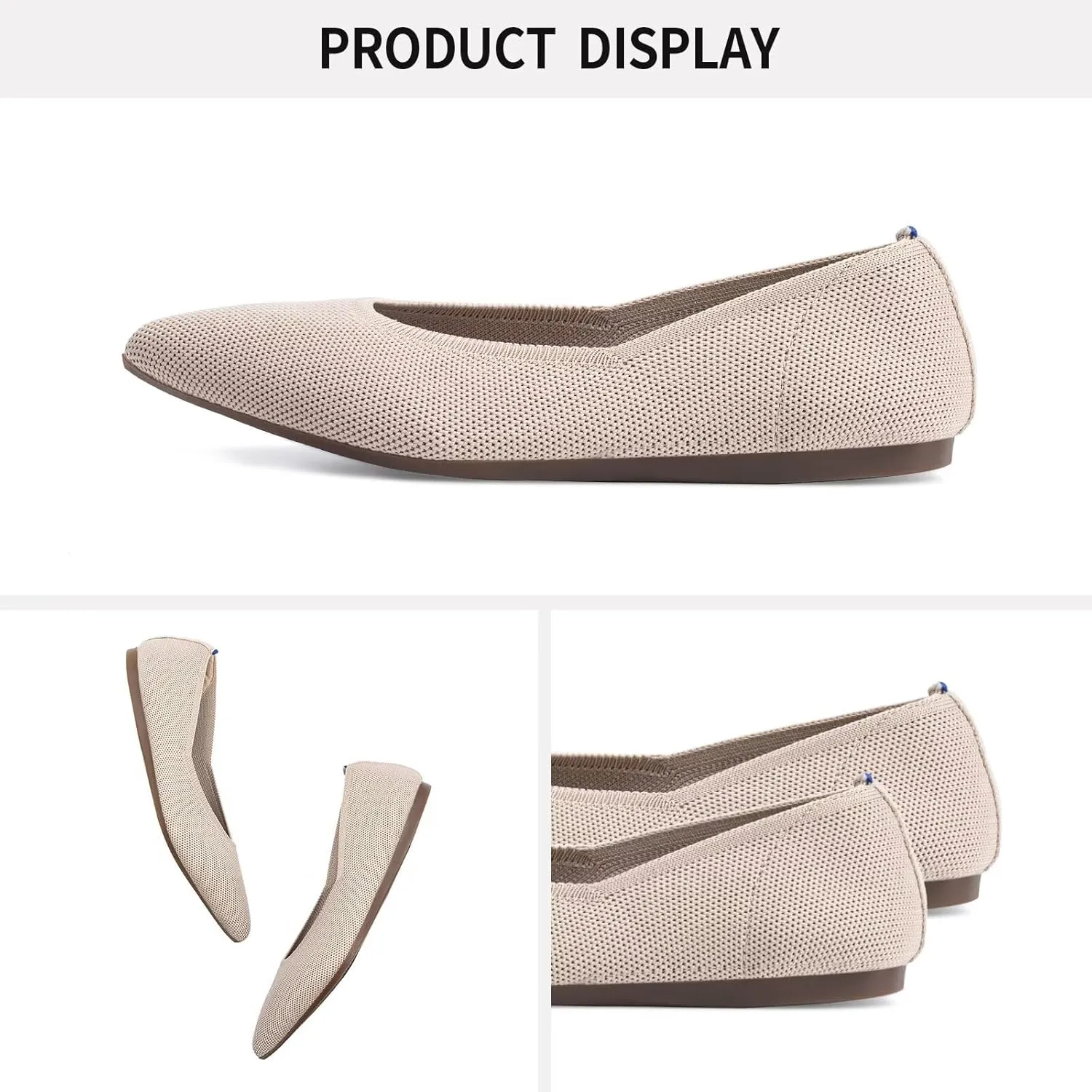 Frank Mully Womens Pointed Toe Flats Knit Dress Shoes Comfort Women Shoes Slip On Shoes for Woman Classic Softable Shoes Low Wedge