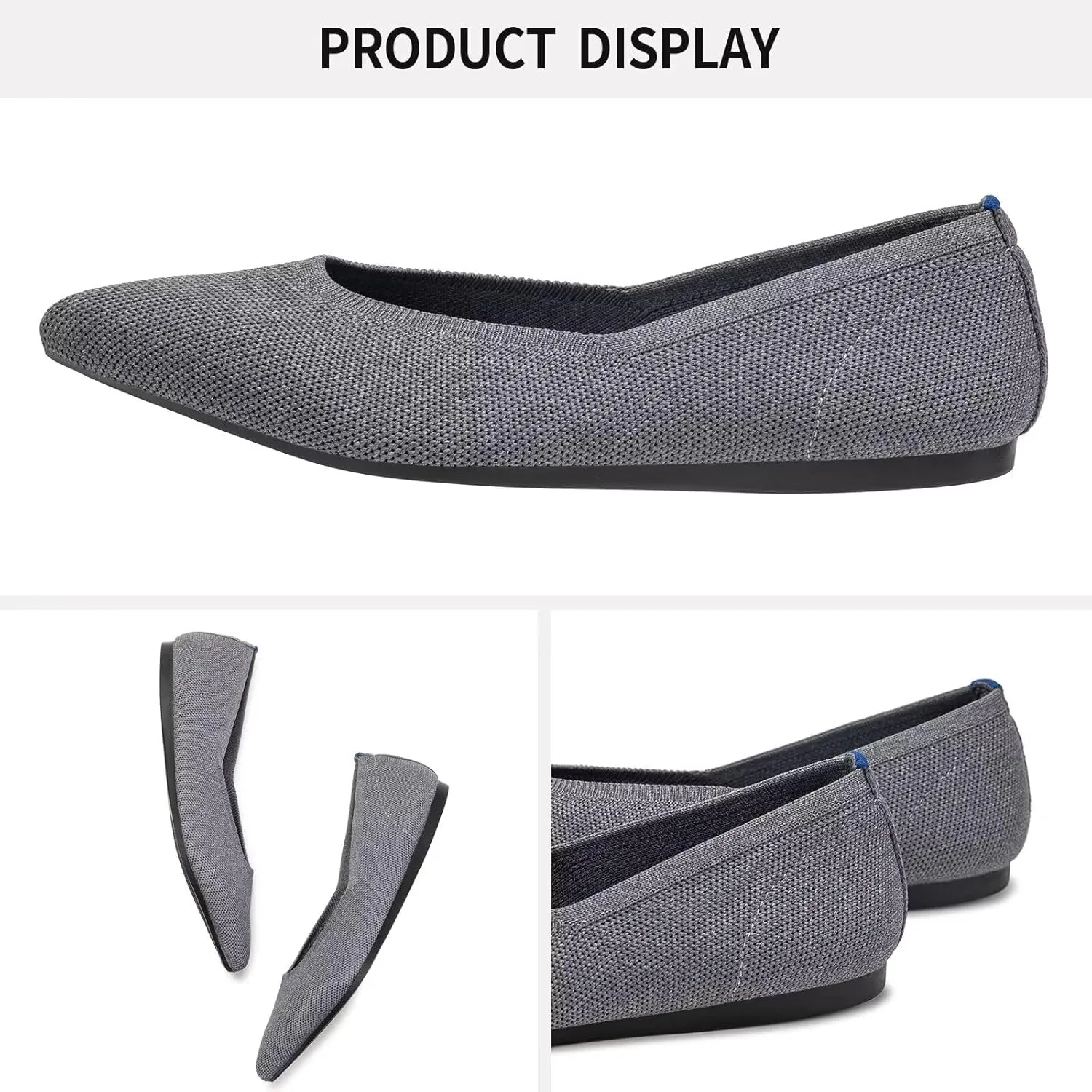 Frank Mully Womens Pointed Toe Flats Knit Dress Shoes Comfort Women Shoes Slip On Shoes for Woman Classic Softable Shoes Low Wedge