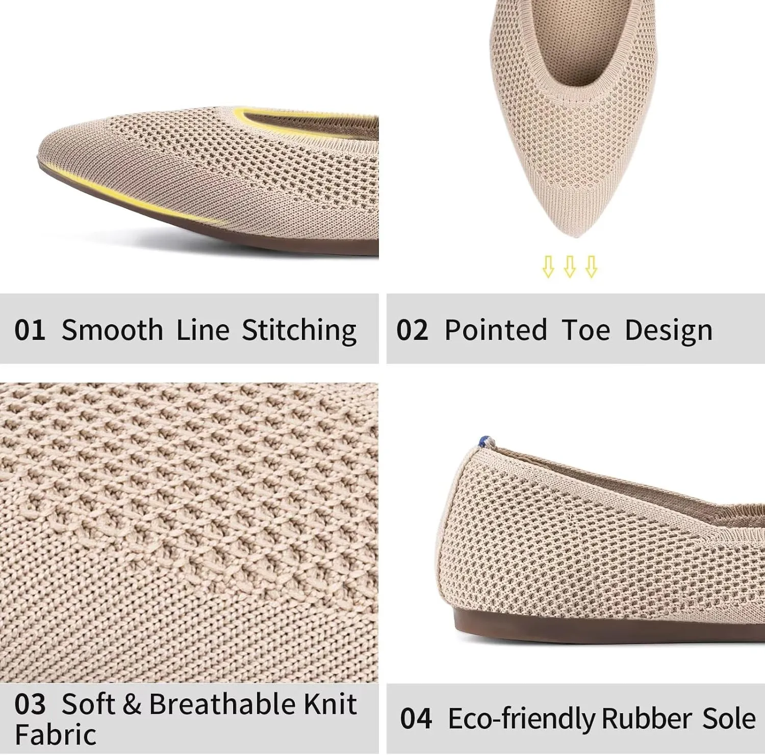 Frank Mully Womens Pointed Toe Flats Knit Dress Shoes Comfort Women Shoes Slip On Shoes for Woman Classic Softable Shoes Low Wedge