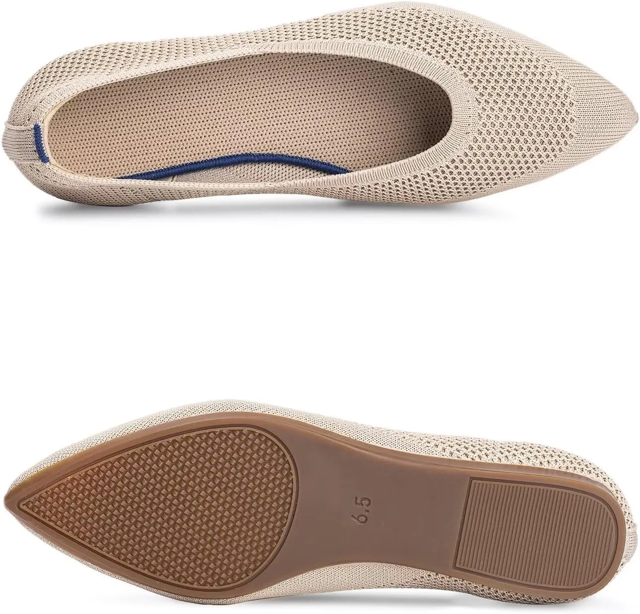 Frank Mully Womens Pointed Toe Flats Knit Dress Shoes Comfort Women Shoes Slip On Shoes for Woman Classic Softable Shoes Low Wedge
