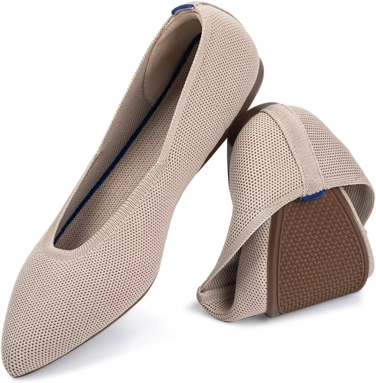 Frank Mully Womens Pointed Toe Flats Knit Dress Shoes Comfort Women Shoes Slip On Shoes for Woman Classic Softable Shoes Low Wedge