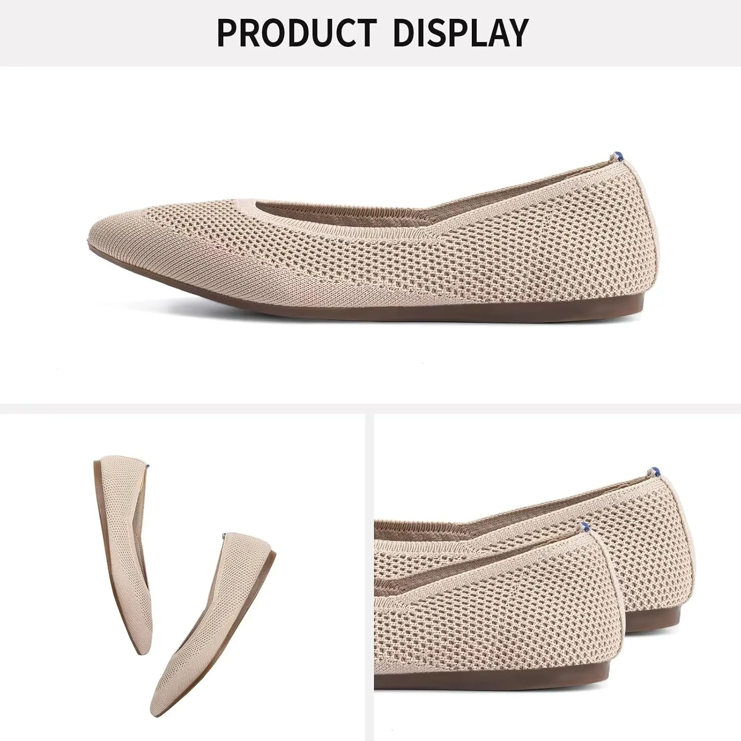 Frank Mully Womens Pointed Toe Flats Knit Dress Shoes Comfort Women Shoes Slip On Shoes for Woman Classic Softable Shoes Low Wedge