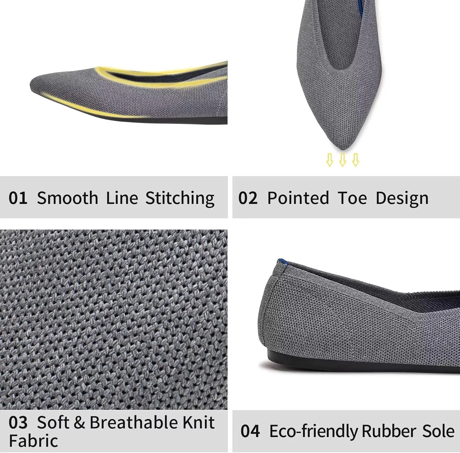 Frank Mully Womens Pointed Toe Flats Knit Dress Shoes Comfort Women Shoes Slip On Shoes for Woman Classic Softable Shoes Low Wedge