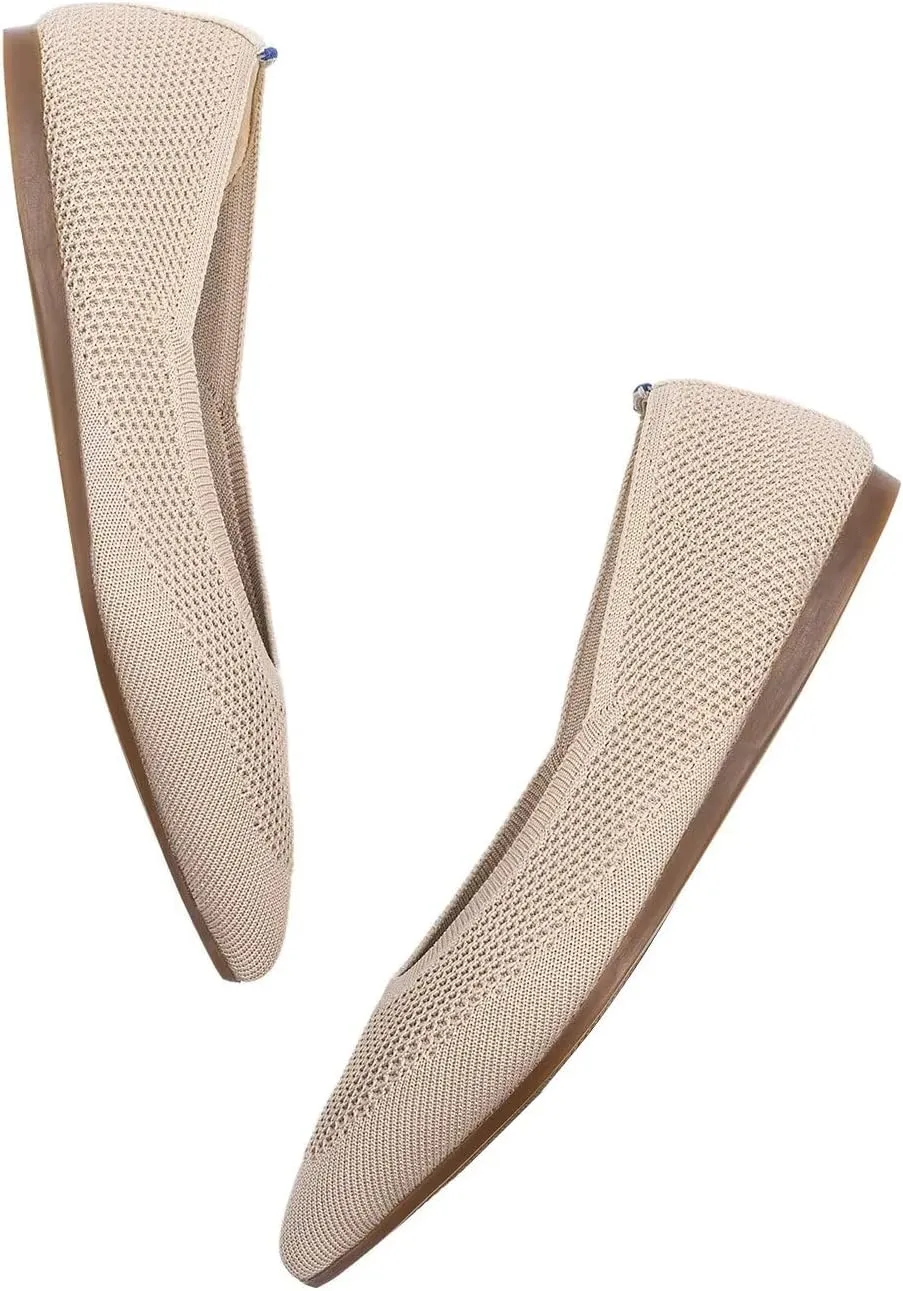 Frank Mully Womens Pointed Toe Flats Knit Dress Shoes Comfort Women Shoes Slip On Shoes for Woman Classic Softable Shoes Low Wedge