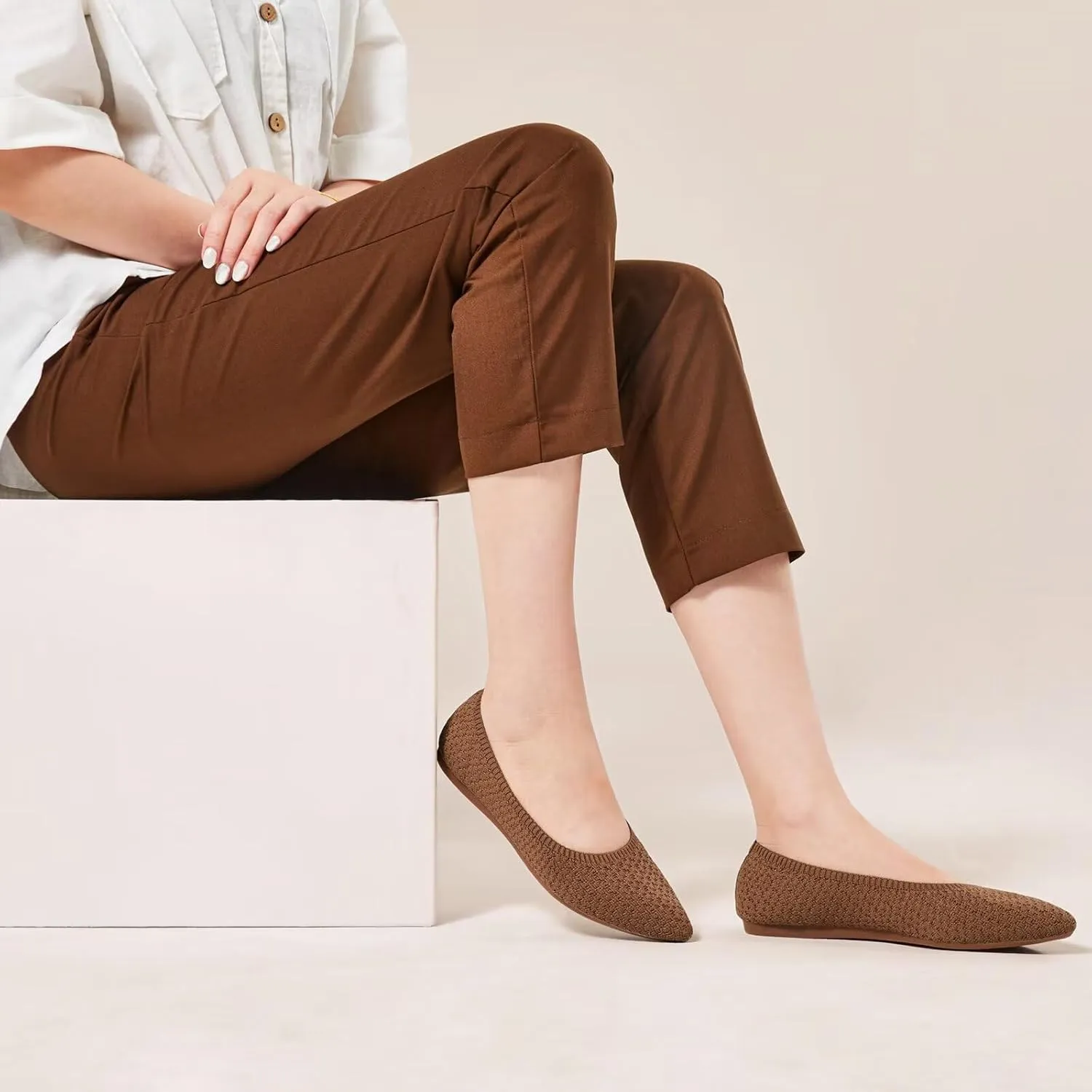Frank Mully Womens Pointed Toe Flats Knit Dress Shoes Comfort Women Shoes Slip On Shoes for Woman Classic Softable Shoes Low Wedge
