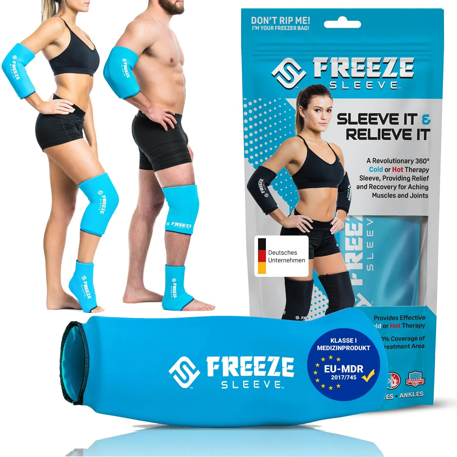 FreezeSleeve Ice & Heat Therapy Sleeve- Reusable, Flexible Gel Hot/Cold Pack, 360 Coverage for Knee, Elbow, Ankle, Wrist- Turquoise, X-Large