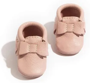 Freshly Picked Newborn Baby Girl Shoes, Ballet Flat Bow Moccasins, Blush