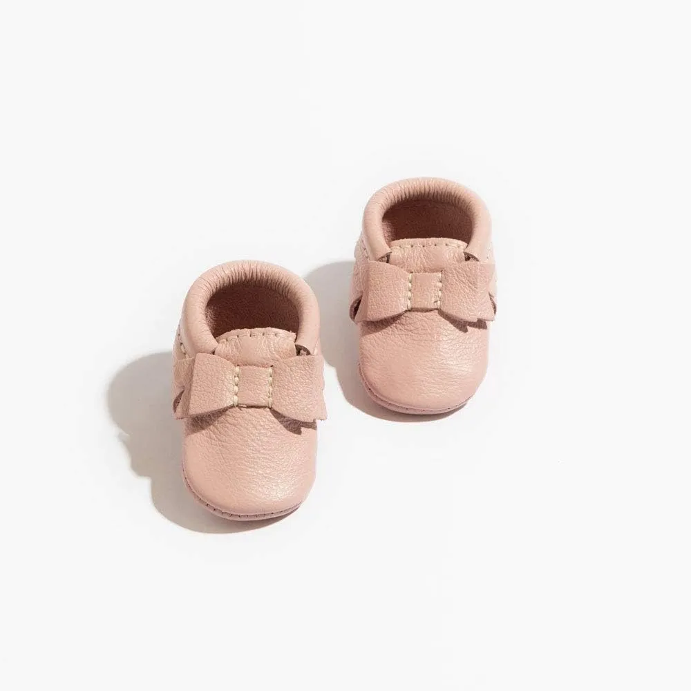 Freshly Picked Newborn Baby Girl Shoes, Ballet Flat Bow Moccasins, Blush