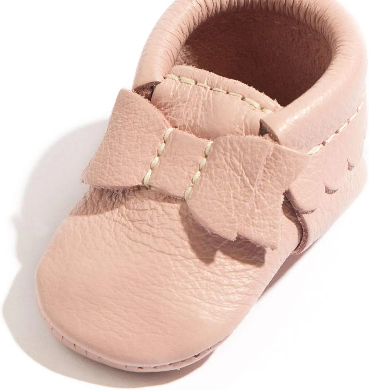 Freshly Picked Newborn Baby Girl Shoes, Ballet Flat Bow Moccasins, Blush