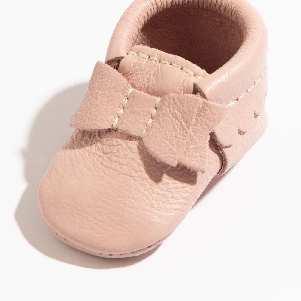 Freshly Picked Newborn Baby Girl Shoes, Ballet Flat Bow Moccasins, Blush
