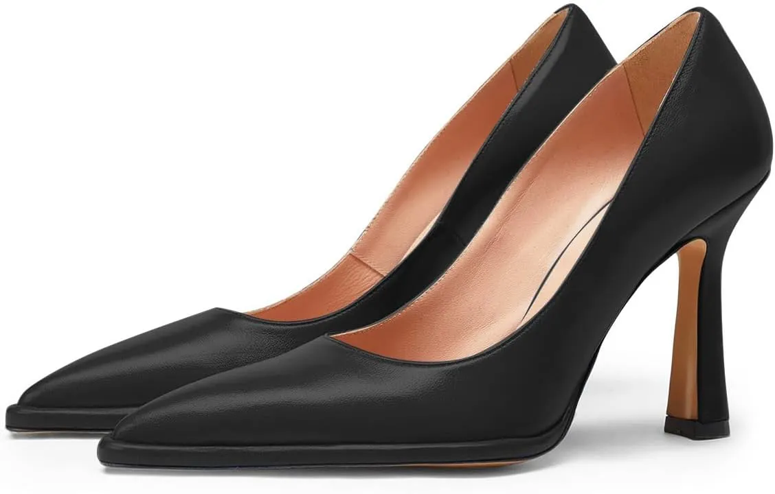 FSJ Women Classic Closed Almond Toe Thin Platform Pumps Slip On Stiletto High Heels Formal Business Wedding Shoes Size 4-16 US