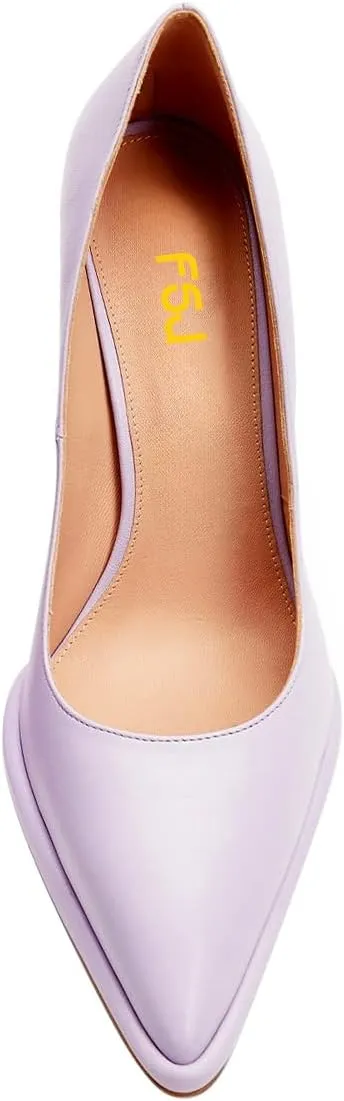 FSJ Women Classic Closed Almond Toe Thin Platform Pumps Slip On Stiletto High Heels Formal Business Wedding Shoes Size 4-16 US