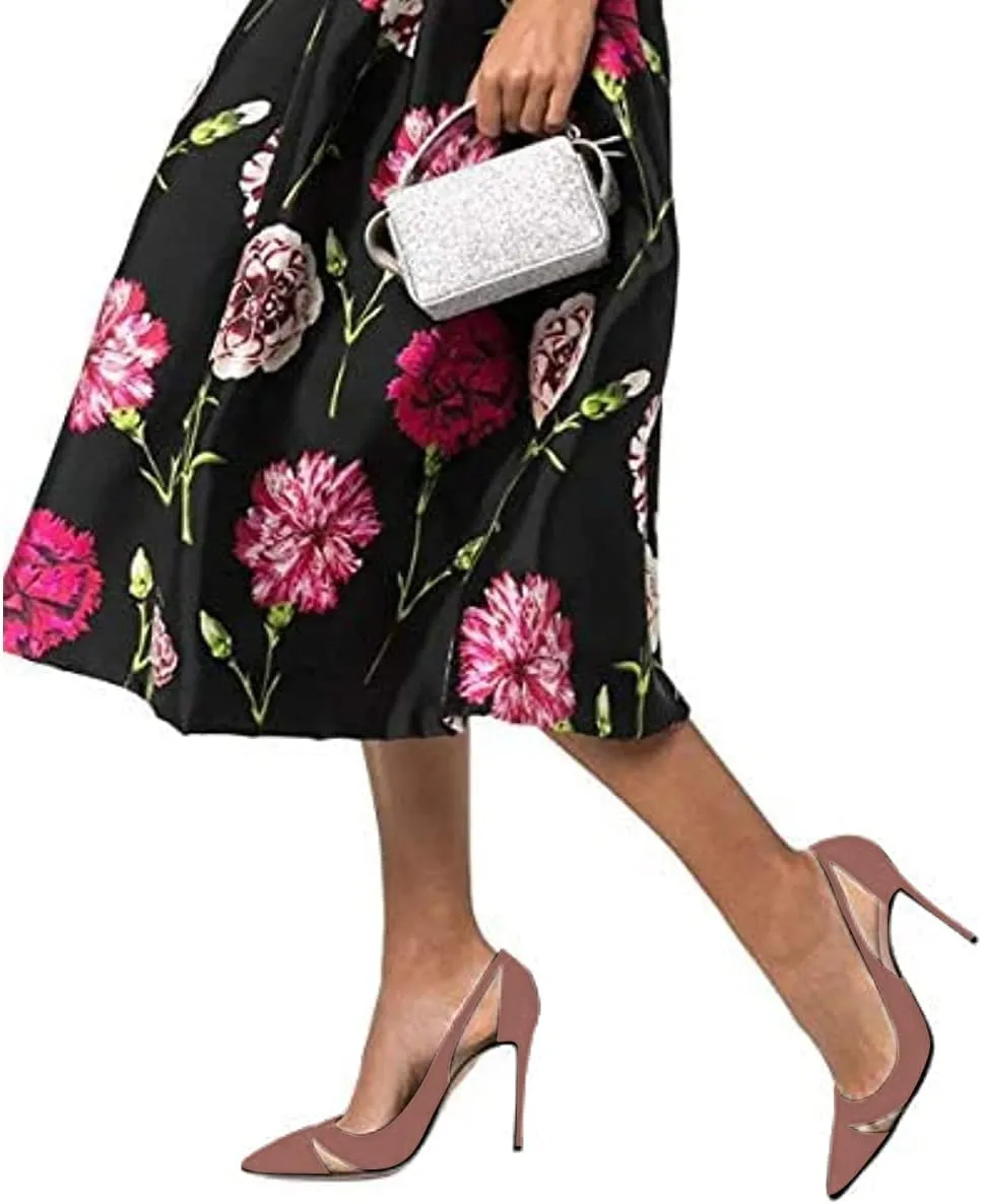 FSJ Women Elegant Mesh High Heel Pump Pointed Toe Stiletto Thin Slip on Dress Prom Party Ladie Shoes Size 4-15 US