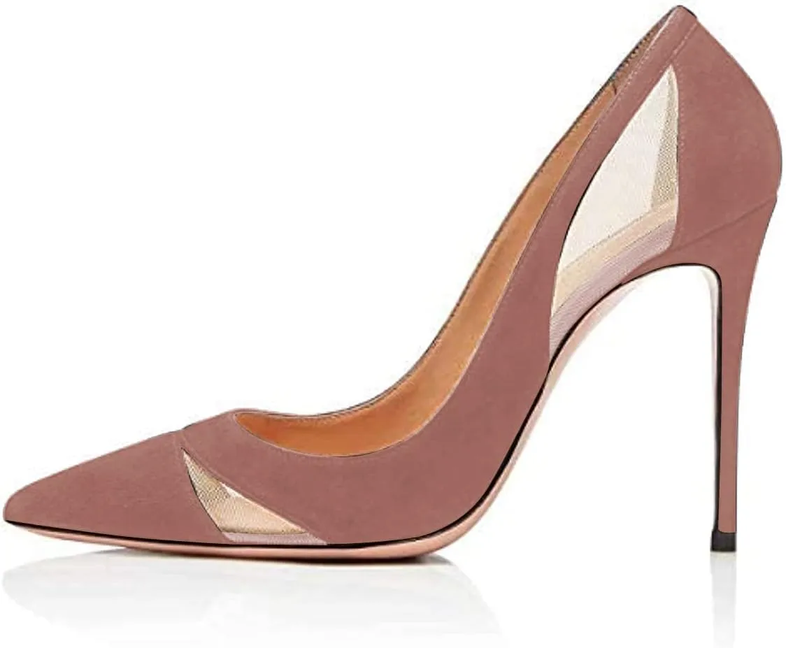 FSJ Women Elegant Mesh High Heel Pump Pointed Toe Stiletto Thin Slip on Dress Prom Party Ladie Shoes Size 4-15 US