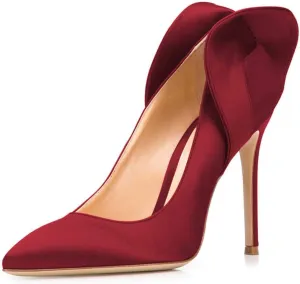 FSJ Women Retro Pointed Toe Slip on Comfort High Thin Heel Satin Pumps Stiletto Dress Office Party Shoes Size 4-15 M US