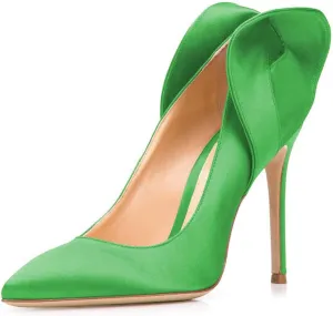 FSJ Women Retro Pointed Toe Slip on Comfort High Thin Heel Satin Pumps Stiletto Dress Office Party Shoes Size 4-15 M US