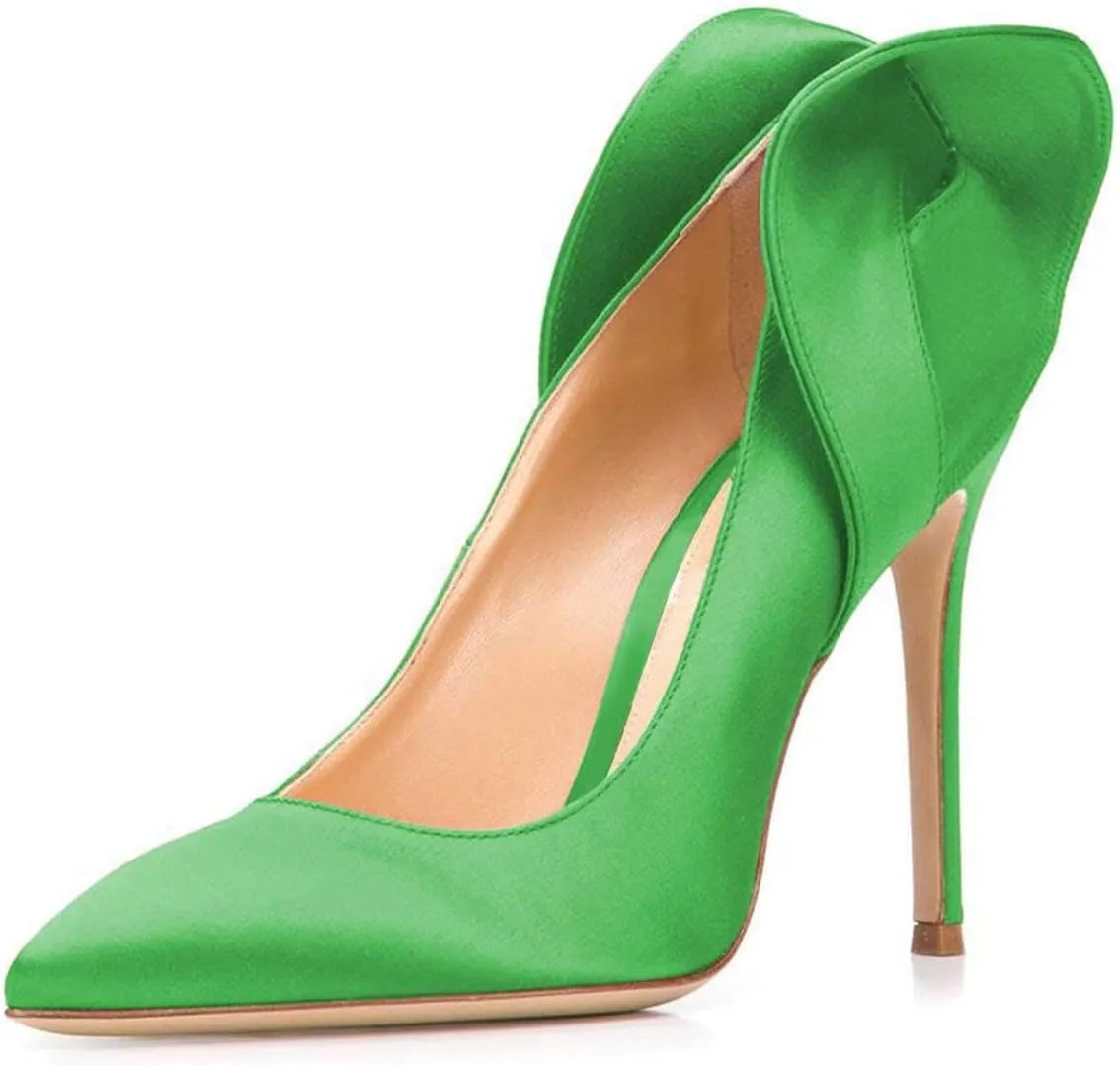FSJ Women Retro Pointed Toe Slip on Comfort High Thin Heel Satin Pumps Stiletto Dress Office Party Shoes Size 4-15 M US