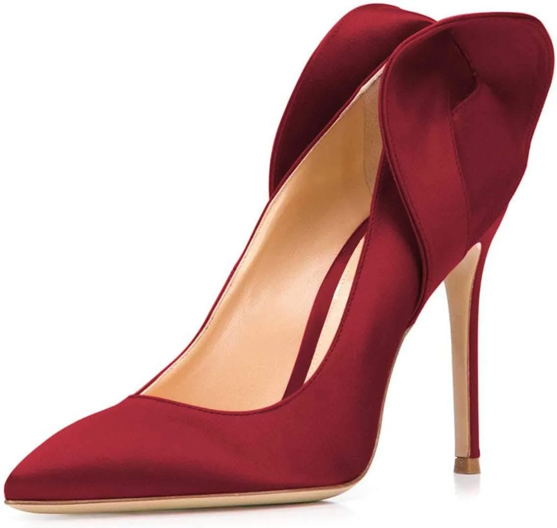 FSJ Women Retro Pointed Toe Slip on Comfort High Thin Heel Satin Pumps Stiletto Dress Office Party Shoes Size 4-15 M US