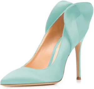 FSJ Women Retro Pointed Toe Slip on Comfort High Thin Heel Satin Pumps Stiletto Dress Office Party Shoes Size 4-15 M US