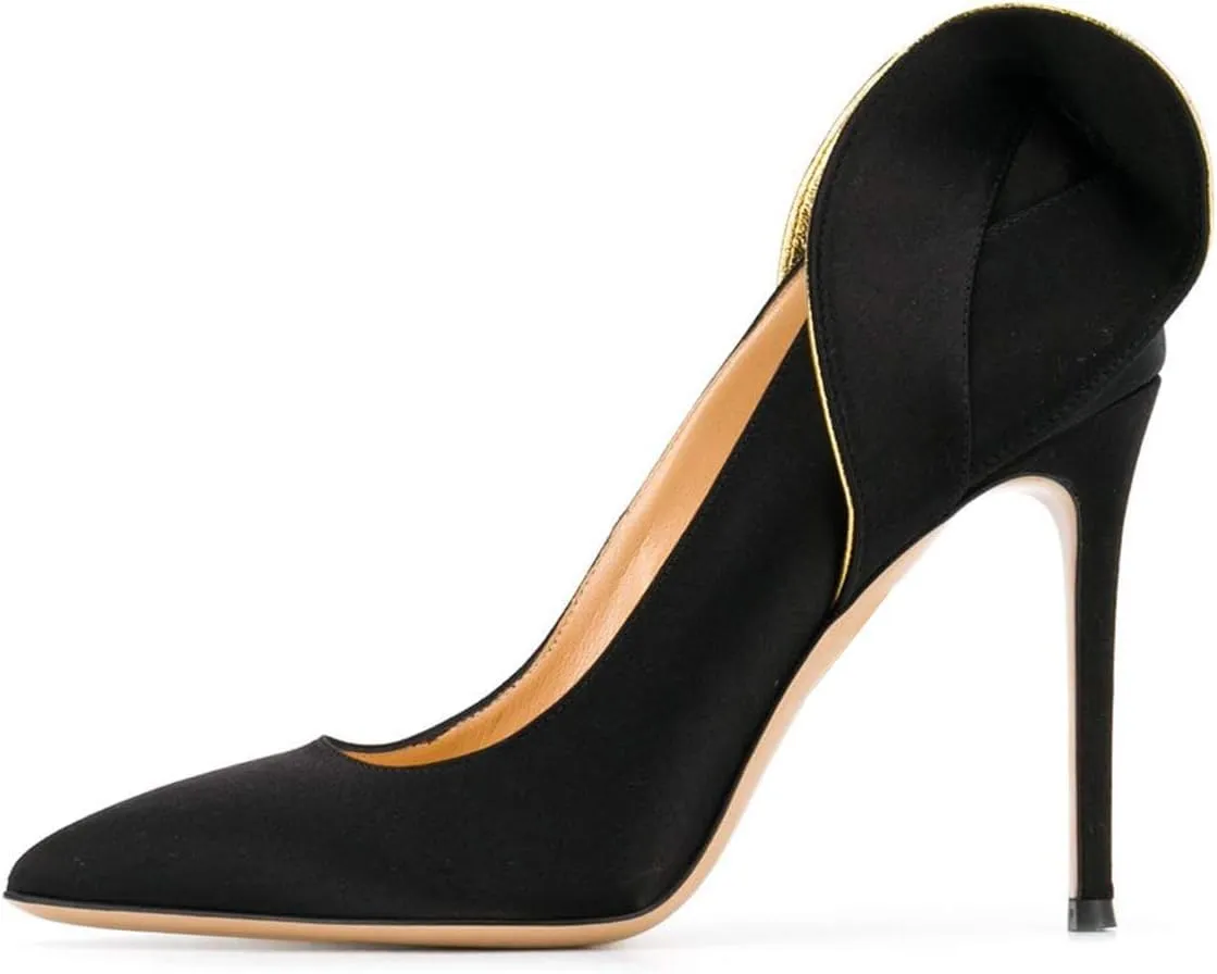 FSJ Women Retro Pointed Toe Slip on Comfort High Thin Heel Satin Pumps Stiletto Dress Office Party Shoes Size 4-15 M US