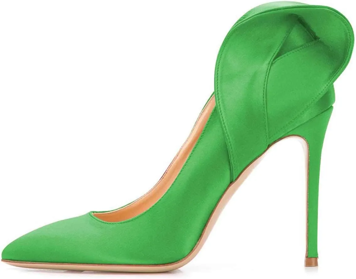 FSJ Women Retro Pointed Toe Slip on Comfort High Thin Heel Satin Pumps Stiletto Dress Office Party Shoes Size 4-15 M US