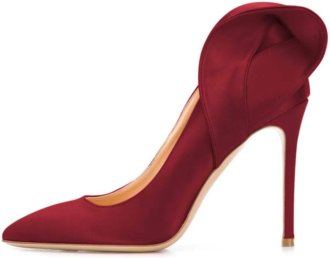 FSJ Women Retro Pointed Toe Slip on Comfort High Thin Heel Satin Pumps Stiletto Dress Office Party Shoes Size 4-15 M US