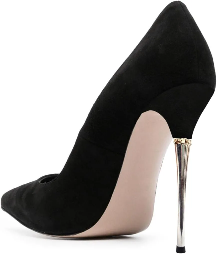 FSJ Women Sexy Stiletto High Heels Closed Pointed Toe Slip On Basic Pumps Metal Slim Party Wedding Daily Wear Fashion Dress Shoes Size 4-16 US
