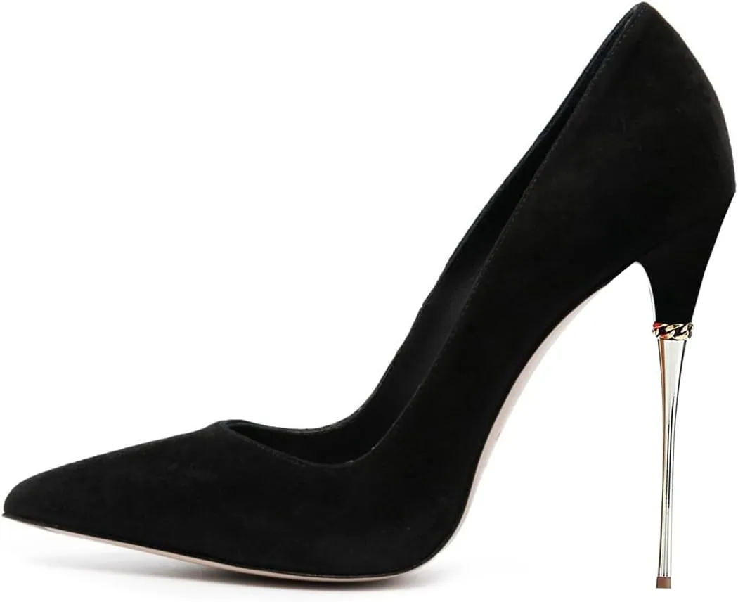 FSJ Women Sexy Stiletto High Heels Closed Pointed Toe Slip On Basic Pumps Metal Slim Party Wedding Daily Wear Fashion Dress Shoes Size 4-16 US