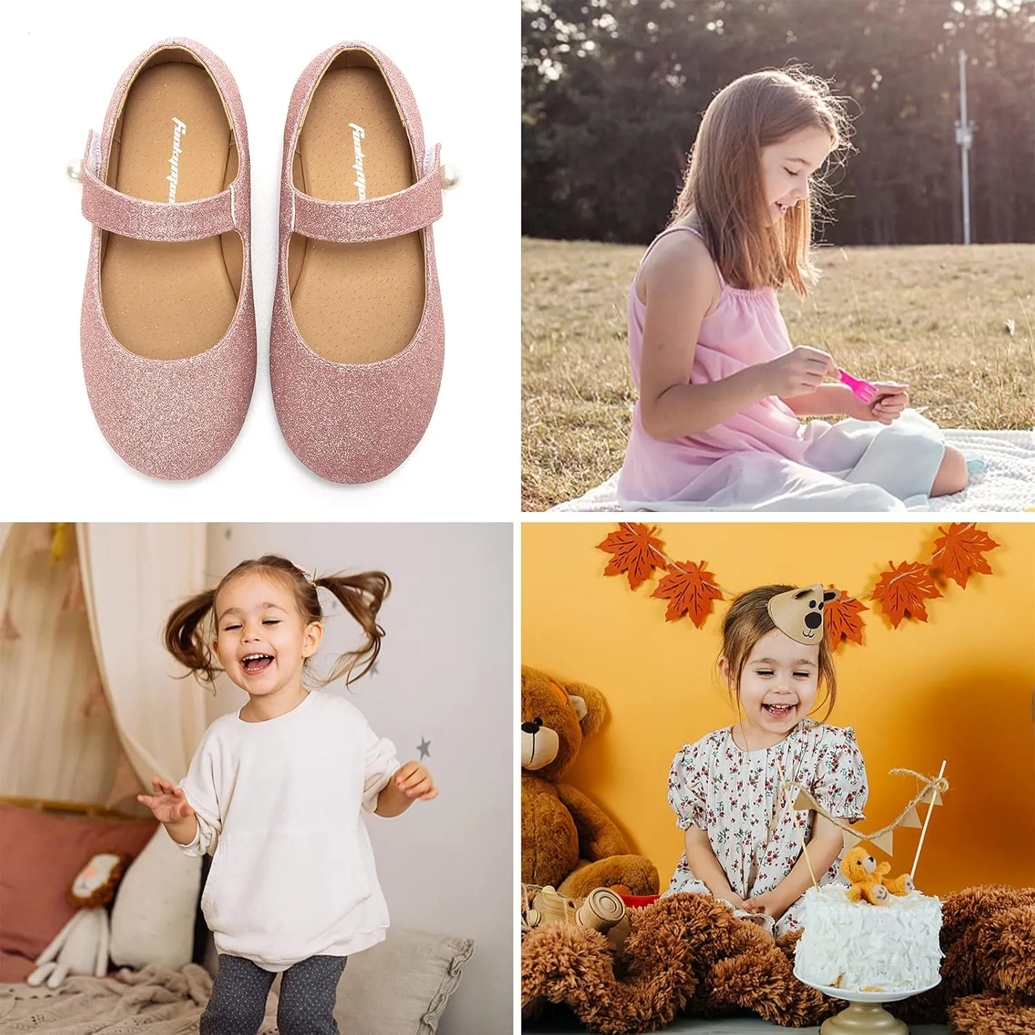 FUNKYMONKEY Toddler/Little Girl Mary Jane Dress Shoes Casual Slip on Ballet Flat