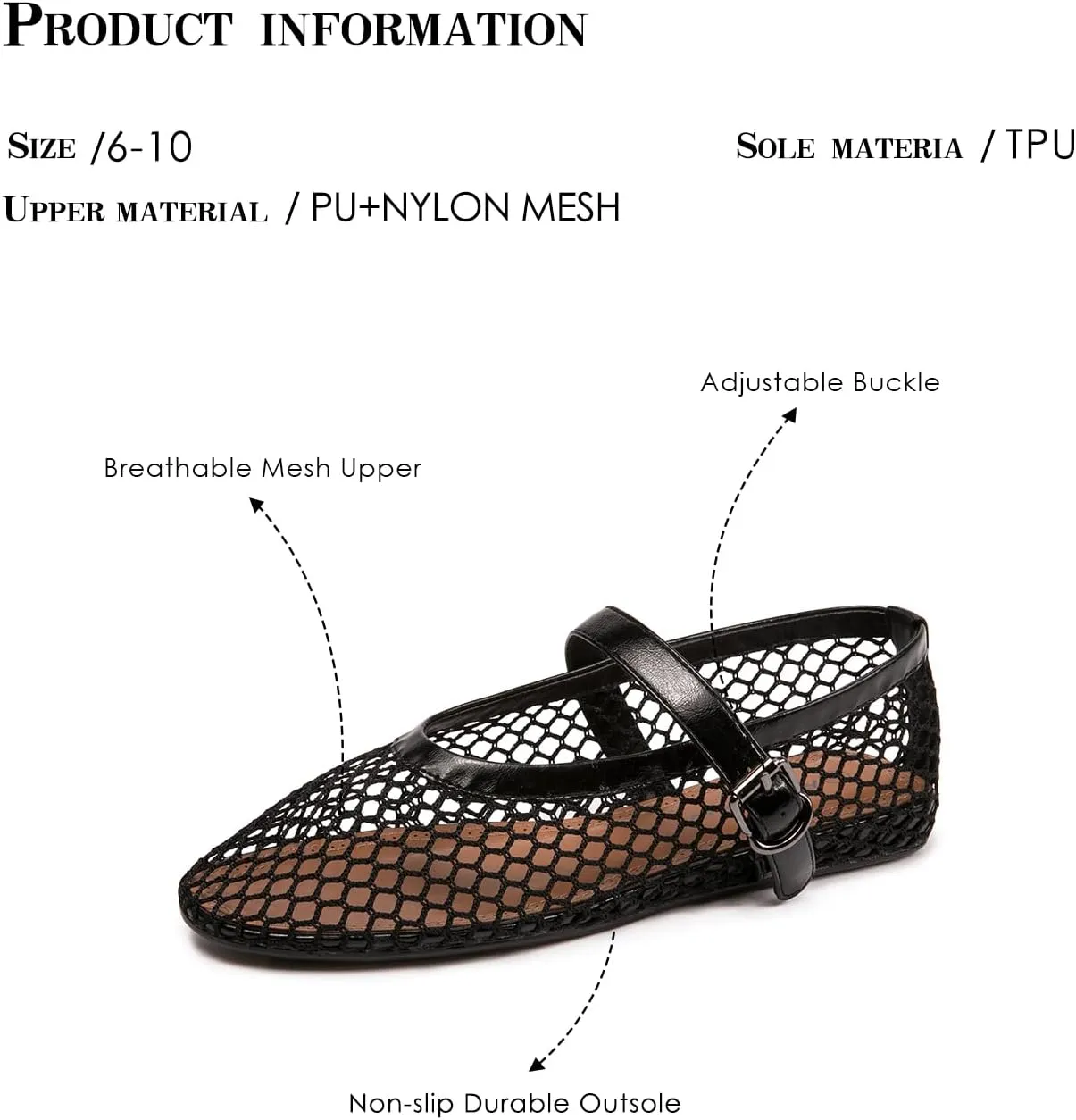 FUNKYMONKEY Women's Mesh Ballet Flats Casual Round Toe Mary Jane Flats Shoes