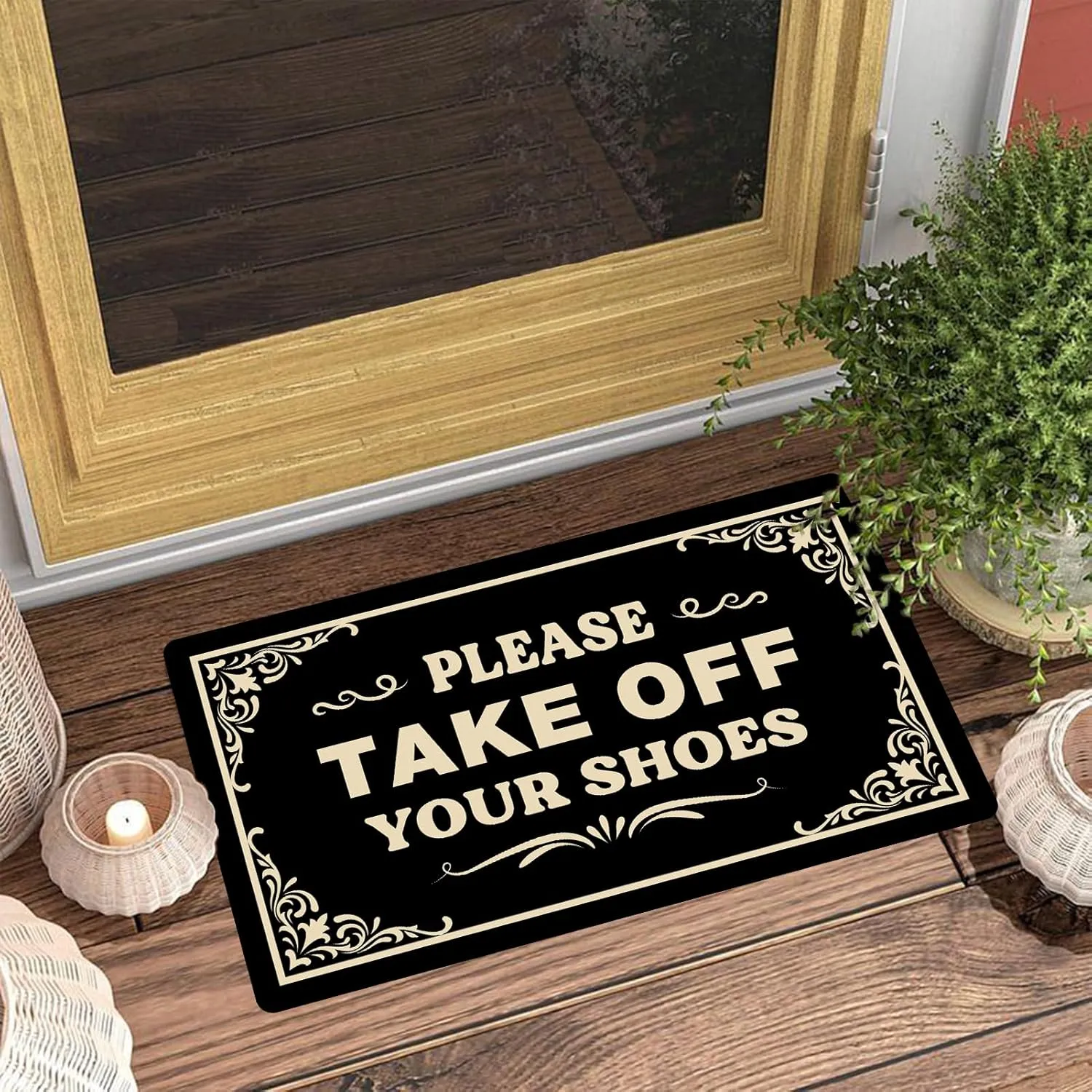 Funny Please Take Off Your Shoes Door Mat for Indoor & Outdoor Entrance – Personalized, Anti-Slip Novelty Gift Mat, Perfect for Home, Office, and Porch 30x17 Inch