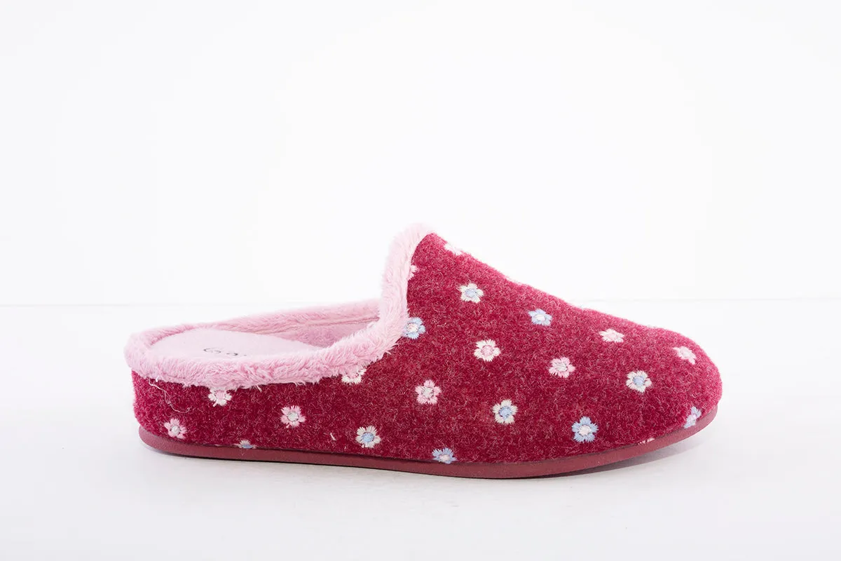 GARZON - 12000.371 "FLOWERS" FLAT MULE SLIPPER - WINE