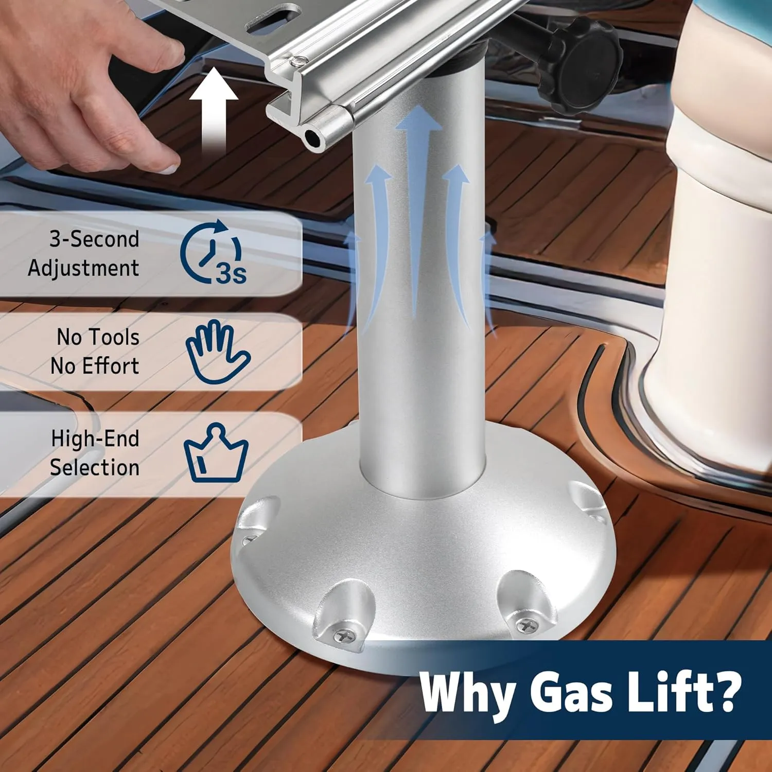 Gas Lift Boat Seat Pedestal with Slide Mount, Aluminum Adjustable Height from 17" to 24" Air-Powered Power-Rise Pneumatic Lifting Seat Pedestal