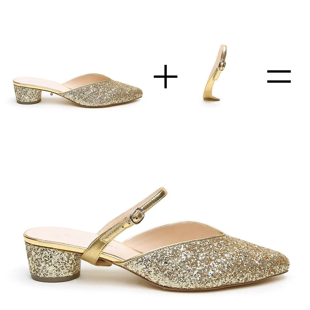 Gatsby Glitter V Slide   Gold Twiggy Strap
