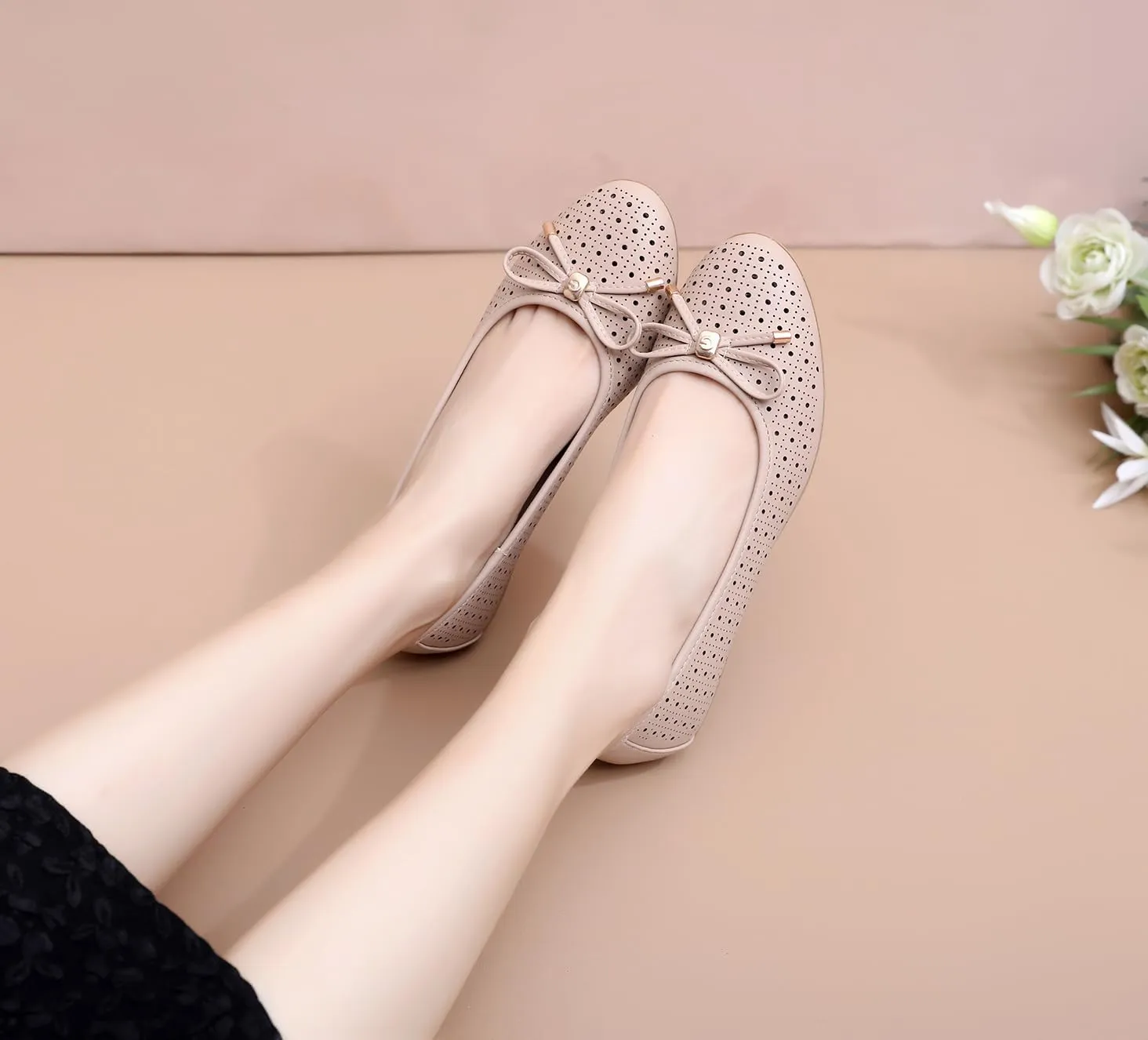 GAWBAW Women's Ballet Flats Shoes Comfortable Slip On Casual Dress Flats Low Wedge Ballerina Walking Flats for Women