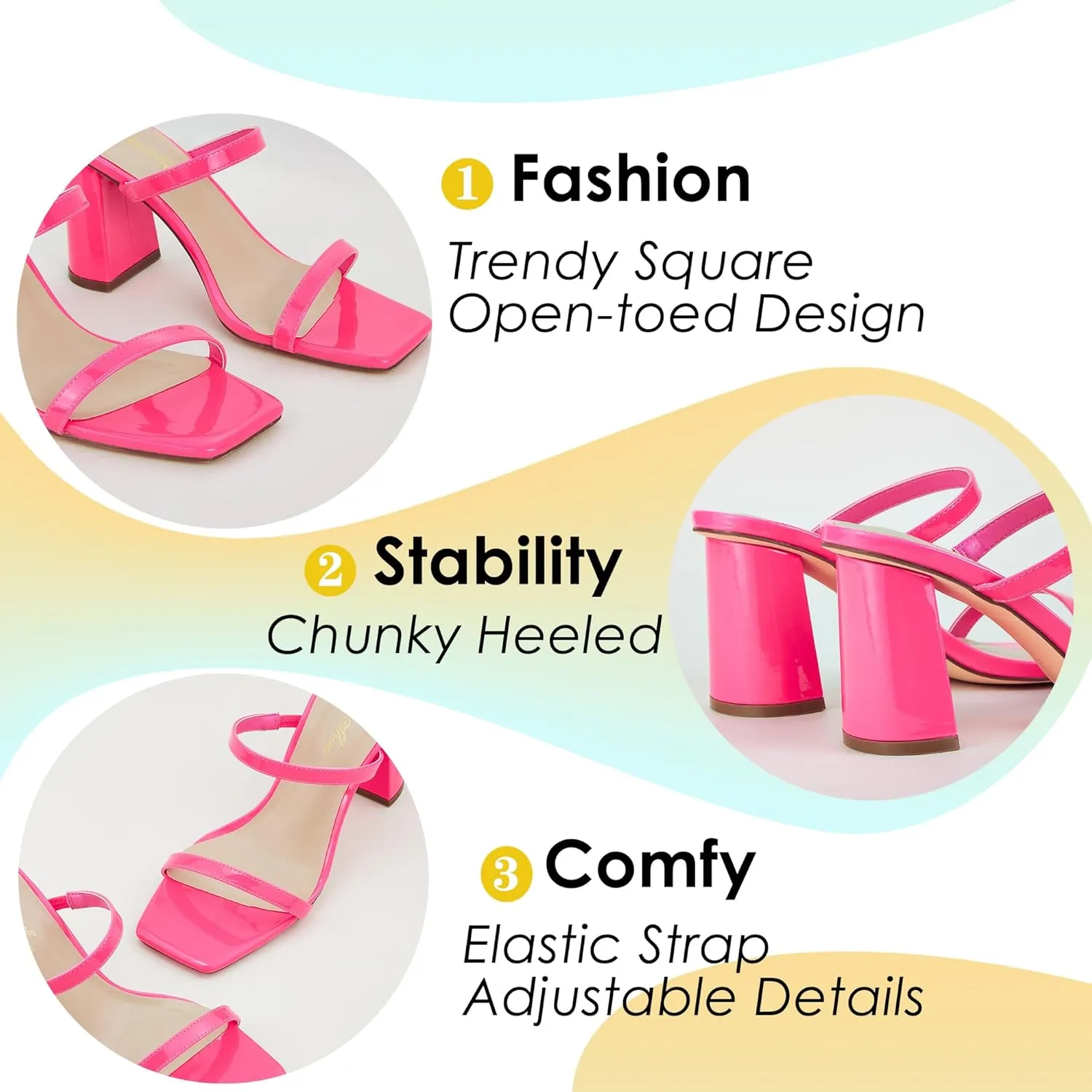 GENSHUO High Chunky Heels for Women Fashion Comfort Slip on Square Open Toe Block Heel Sandals Two Strap Backless Mules