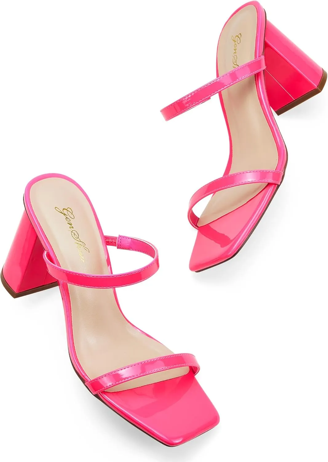 GENSHUO High Chunky Heels for Women Fashion Comfort Slip on Square Open Toe Block Heel Sandals Two Strap Backless Mules